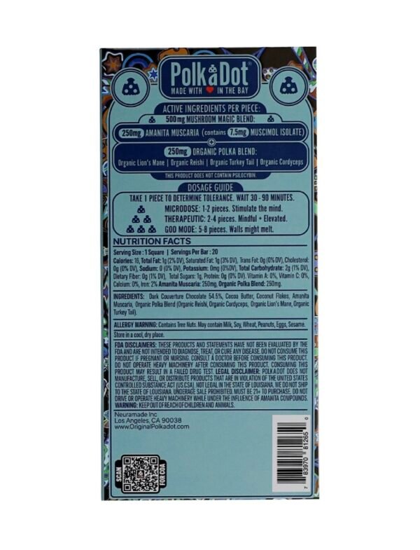 Coconut Bound PolkaDot Magic Mushroom Belgian Dark Chocolate 500mg - Image 2