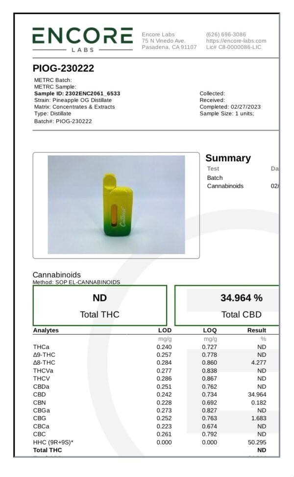 Pineapple OG Sativa Cutleaf Live Rosin Disposable Vape 5g - Image 2