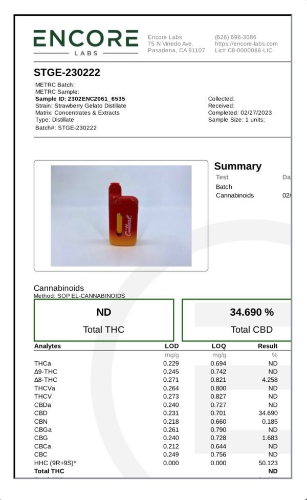 Strawberry Gelato Indica Cutleaf Live Rosin Disposable Vape 5G - Image 2